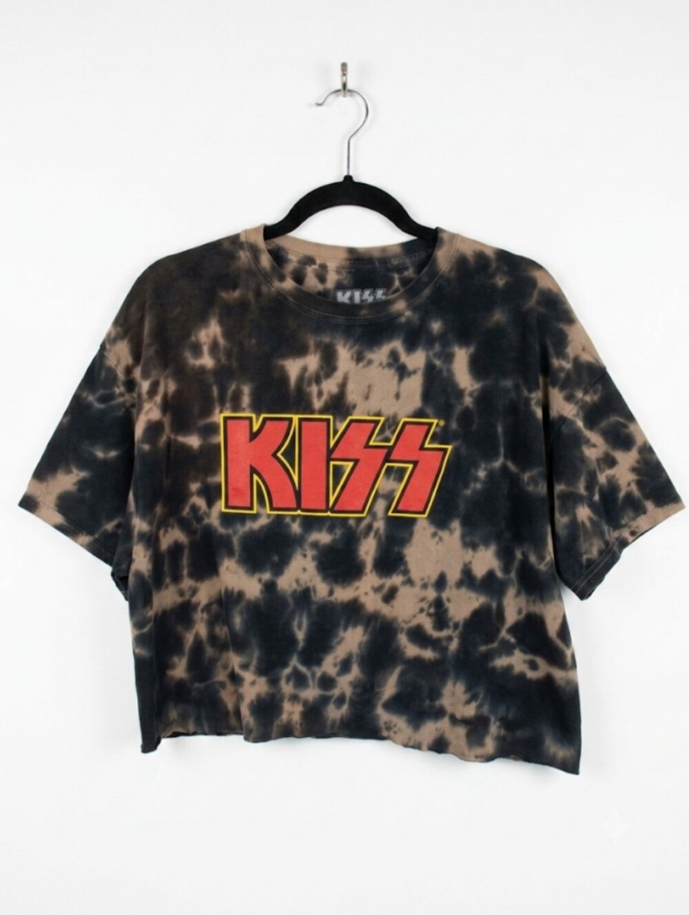Vintage Kiss Black & Brown Tie-Dye Cropped Tee